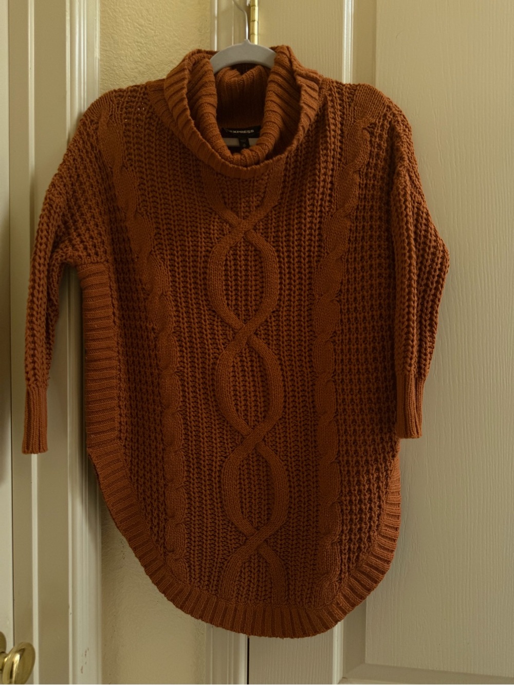 Express Cable Knit Cowl Neck Sweater - Rust